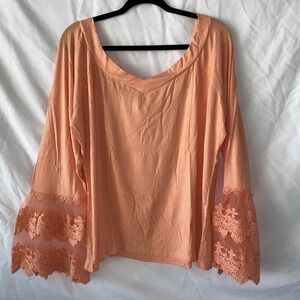 Venus Lace Blouse Top Peach Coral Bell Sleeve Top NWOT 3x‎ Women's Plus